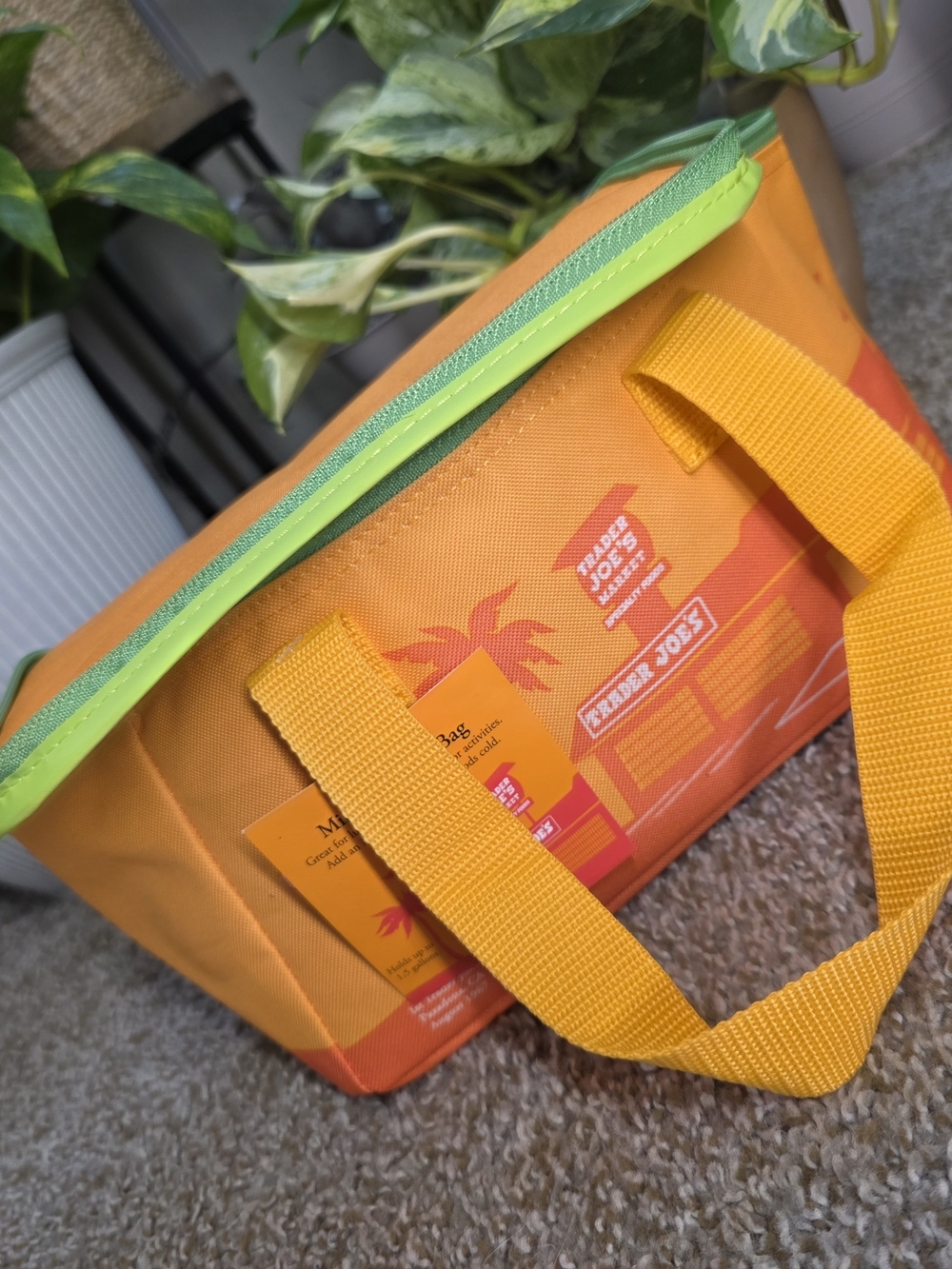 Trader Joe's Orange Insulated Cooler Bag with Yellow Handles